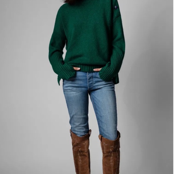 Zadig & Voltaire Forest Green Alma Cashmere Sweater Size S - Picture 4 of 16